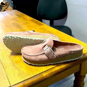 Birkenstock slip ins. Not really pink but more of a pink blush!
